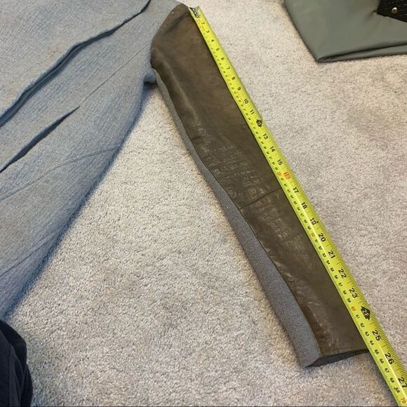 HELMET Lang wool & Lamb Leather brown gray colour block pattern coat Sz XS - Picture 13 of 16